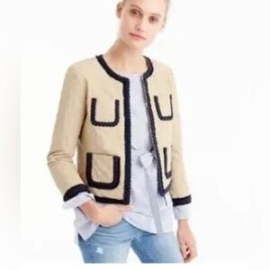 J. Crew Quilted Safari Jacket with Navy Trim